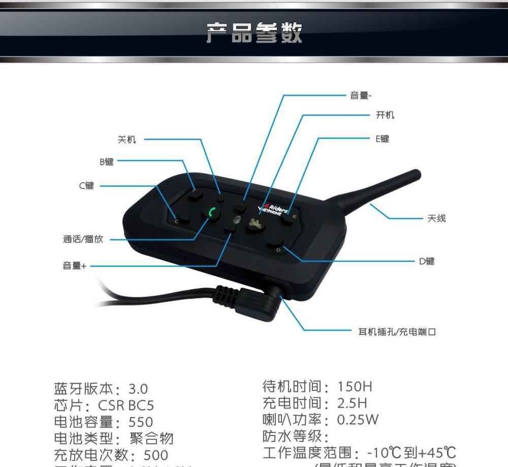 V6-1200頭盔對講機舊型號DK118-V6六人切換對講全雙工對講機示例圖2