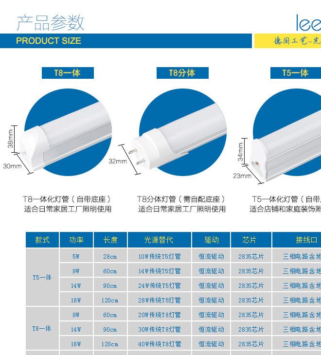 t8一體化led燈管日光燈超亮改造黃正白光支架全套T8LED分體T5燈管示例圖15