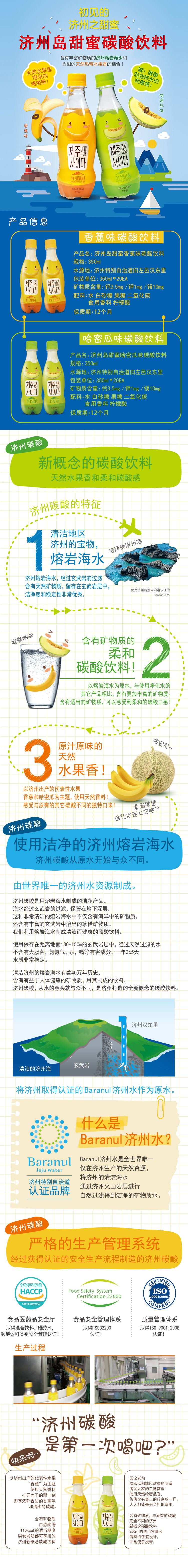 韓國飲料批發濟州島果味碳酸飲料香蕉哈密瓜健康蘇打水汽水示例圖2