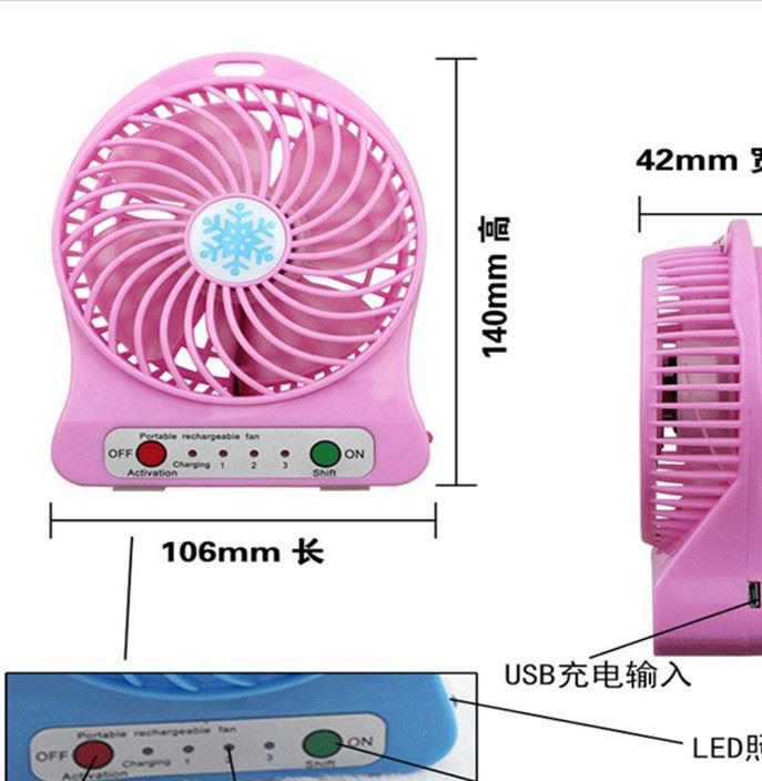 批發(fā)迷你可充電便攜式臺式電風扇電池靜音大風力手拿usb小風扇示例圖2