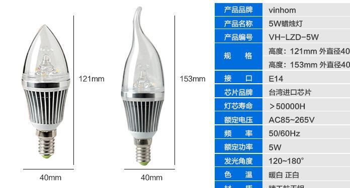 5Wled蠟燭燈家用e14螺口節(jié)能燈滿天星led尖泡燈拉尾蠟燭燈示例圖3