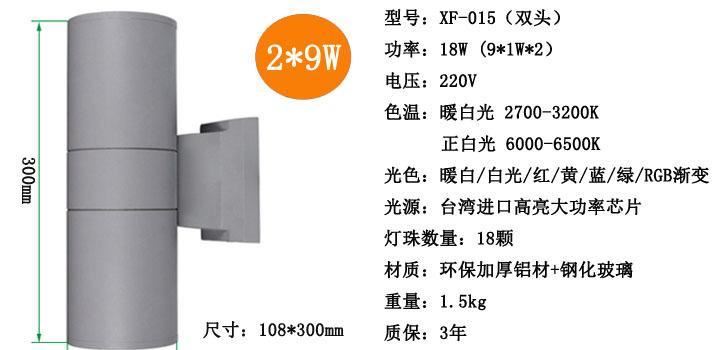 LED户外双头壁灯6W12W18W36w外墙壁灯室外围墙灯防水射灯双面射灯示例图7