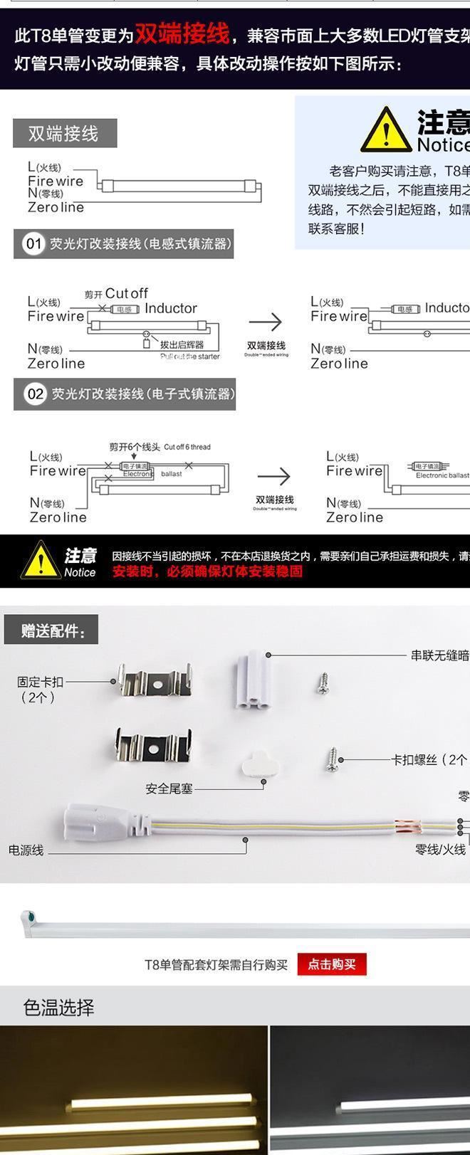 一件代發(fā)LED18W燈管T5/T8一體化支架 全套超亮LED日光燈管示例圖3