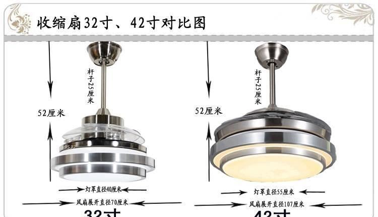 批發(fā) 新款隱形LED風(fēng)扇燈 雙色遙控 客廳臥室餐廳風(fēng)扇吊燈電風(fēng)扇示例圖4