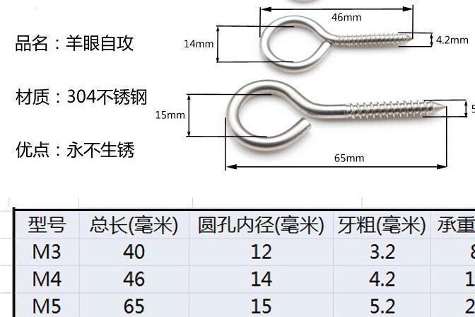 廠家供應(yīng) 304/316L不銹鋼自攻牙螺釘 閉口羊眼圓環(huán)自攻螺絲示例圖5