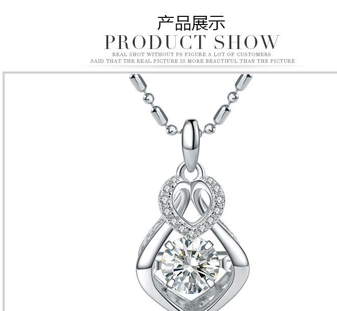 s925銀水滴靈動項鏈 女款會跳舞鑲嵌施華洛鋯石銀飾品批發(fā)示例圖2
