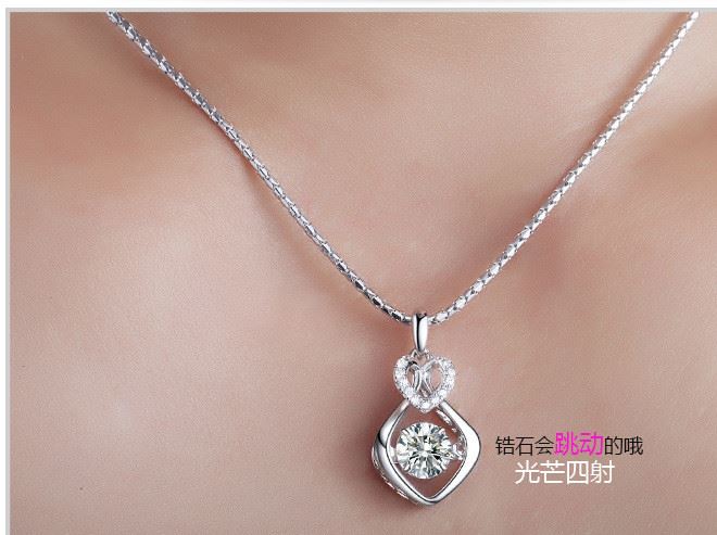 s925銀水滴靈動項鏈 女款會跳舞鑲嵌施華洛鋯石銀飾品批發(fā)示例圖11