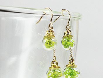 原創美國進口14k包金保鮮花玻璃球長款雙球耳環耳勾示例圖3