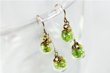 原創美國進口14k包金保鮮花玻璃球長款雙球耳環耳勾示例圖5