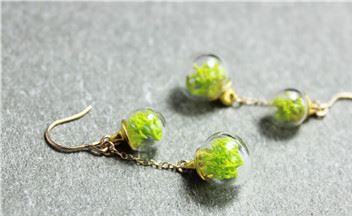 原創美國進口14k包金保鮮花玻璃球長款雙球耳環耳勾示例圖6