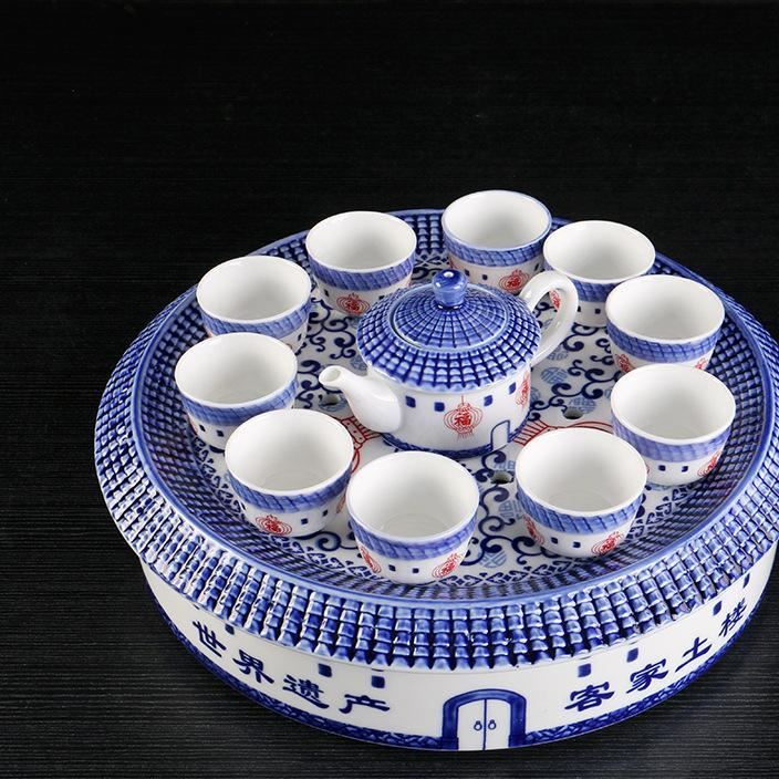 高白瓷茶具中秋禮品 茶具套裝帶茶盤 公司禮品定制客家文化茶具示例圖3