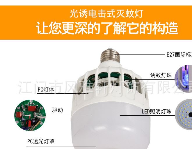 大功率超亮光源E27螺口球泡家用電擊式滅蚊器led滅蚊燈泡示例圖14