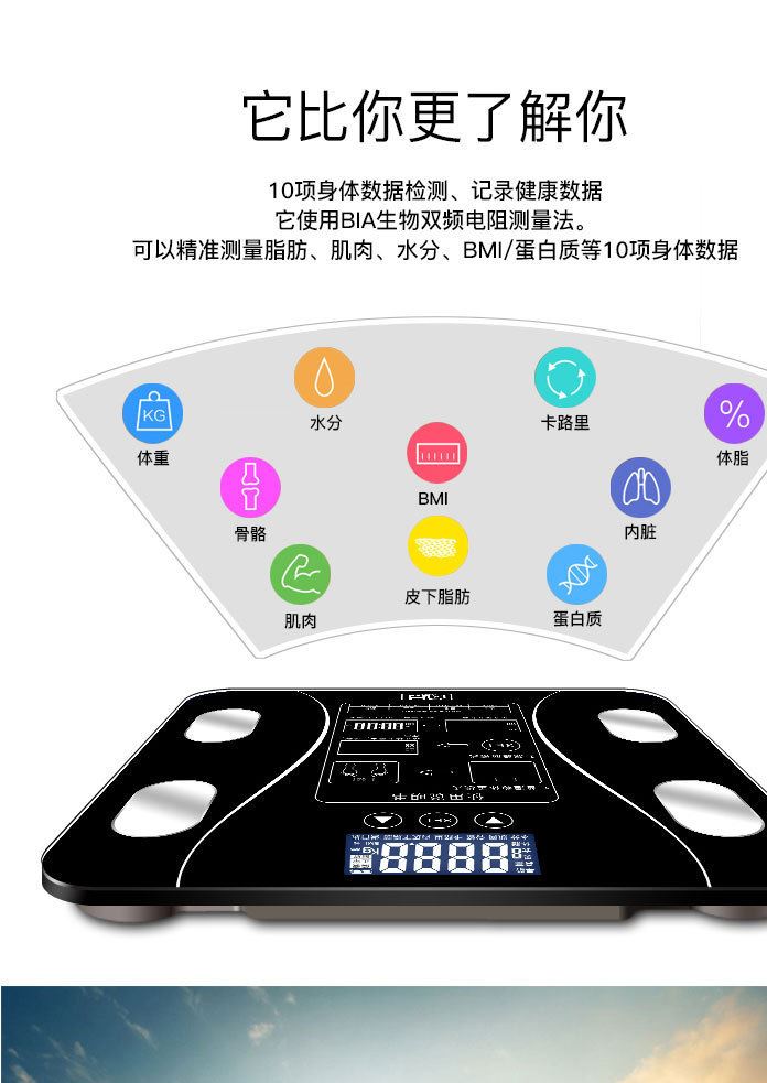 【工厂直销】中文显示脂肪秤体脂秤家用电子称体重秤称示例图2