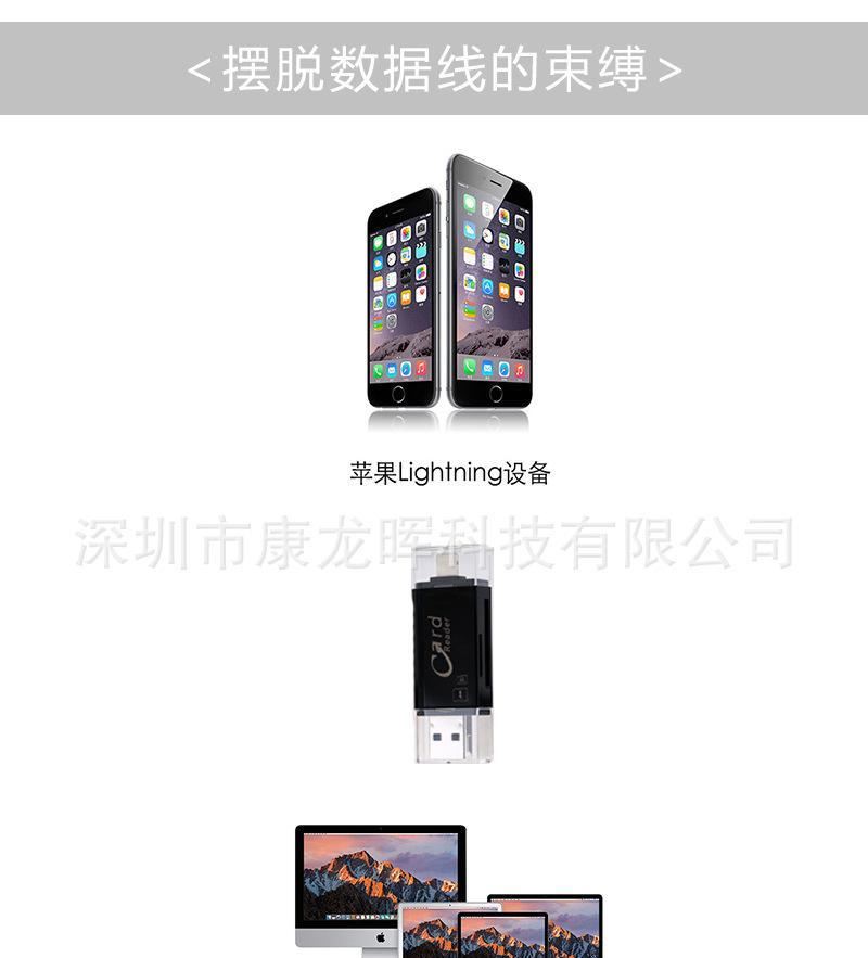 蘋果lighting接口USB讀卡器 多功能二合一 TF卡單反SD卡讀卡器示例圖3