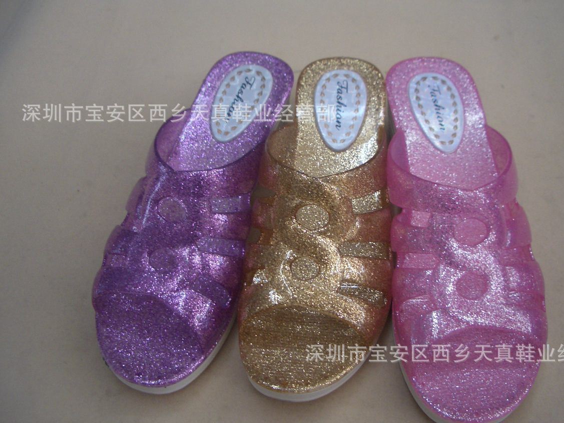 2016夏季新款韓版水晶閃粉女士坡跟涼鞋 舒適透氣鏤空涼拖鞋批發(fā)示例圖1