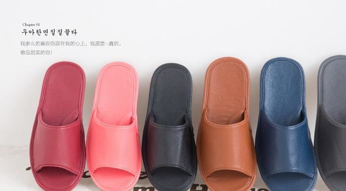 QEO家用PU皮拖鞋女居家韓國情侶軟底防滑防臭地板拖春夏男士涼拖示例圖1