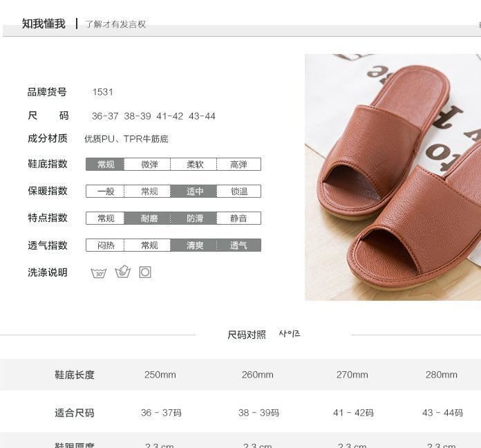 QEO家用PU皮拖鞋女居家韓國情侶軟底防滑防臭地板拖春夏男士涼拖示例圖2