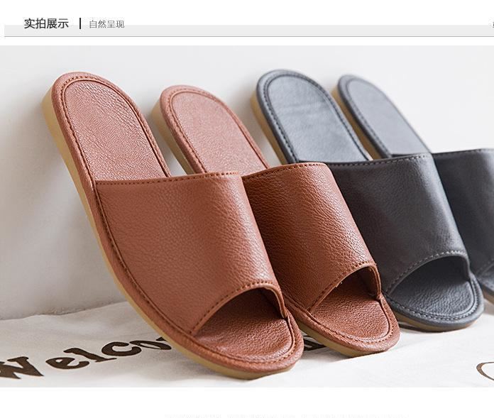QEO家用PU皮拖鞋女居家韓國情侶軟底防滑防臭地板拖春夏男士涼拖示例圖9