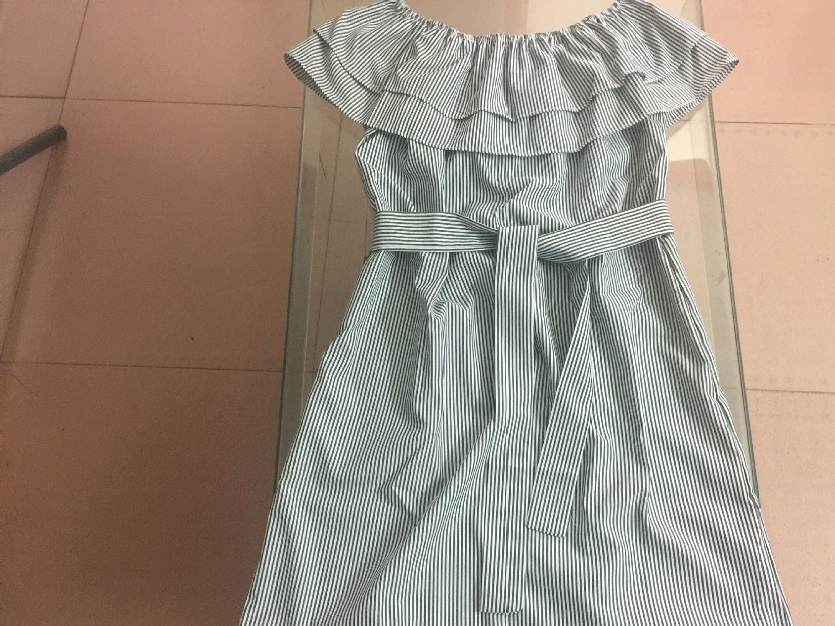 速賣通ebay亞馬遜wish爆款 荷葉邊條紋修身連衣裙腰帶  五色現(xiàn)貨示例圖7