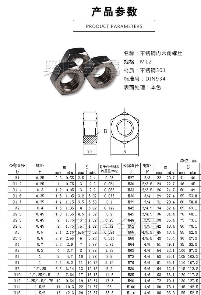 緊固件廠家直銷不銹鋼六角螺母 標(biāo)準(zhǔn)高強(qiáng)度螺母 六角螺母M6M8M10示例圖3