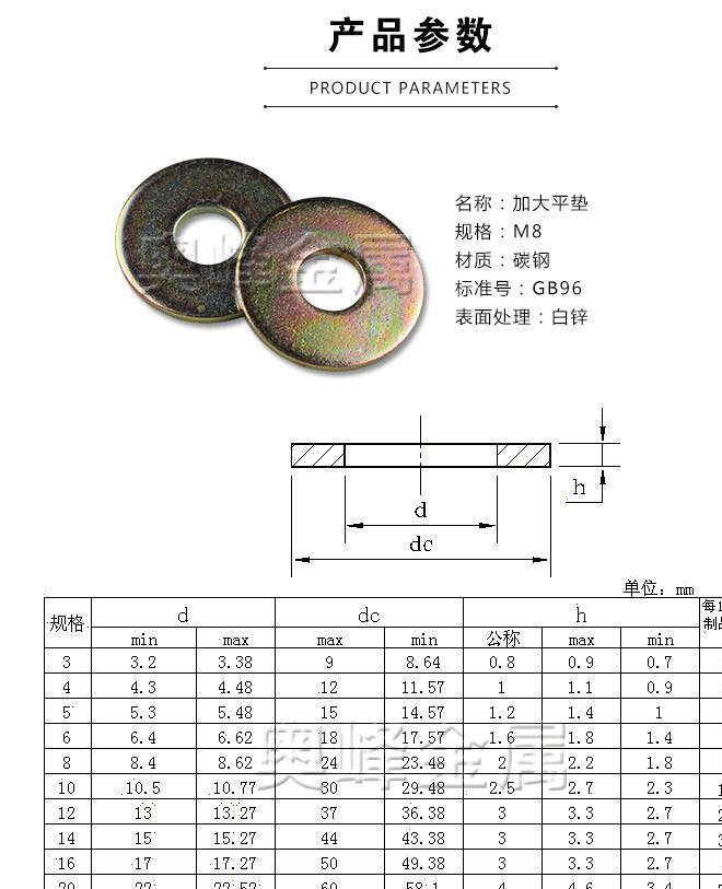 廠家直銷碳鋼加大平墊 國標(biāo)緊固件墊圈 鍍白鋅墊圈 量大從優(yōu)示例圖3