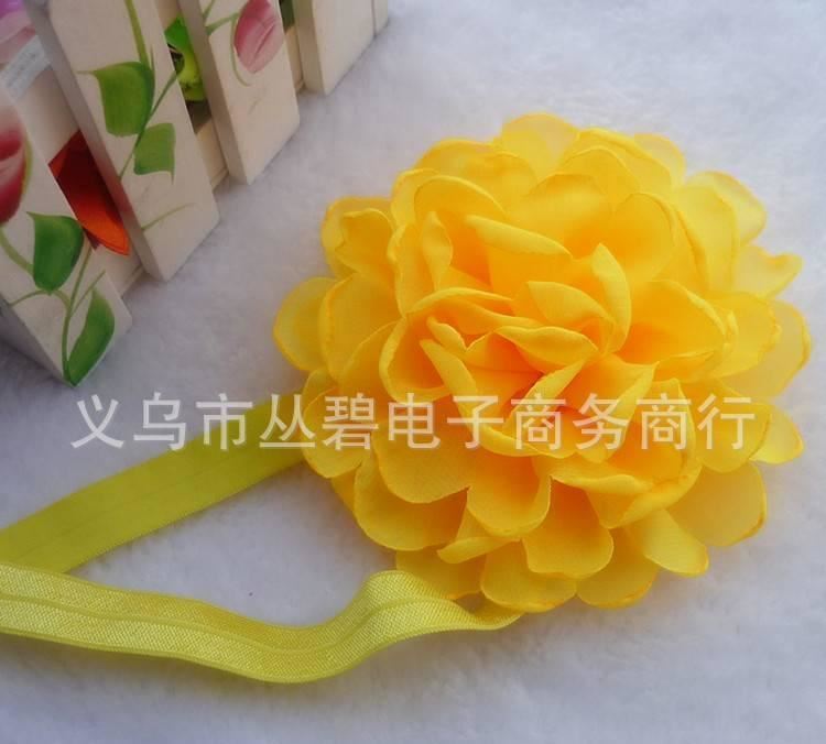 新款寶寶頭飾烤邊雪紡大花朵頭箍 女童發(fā)飾頭花光面窄發(fā)帶套裝示例圖7