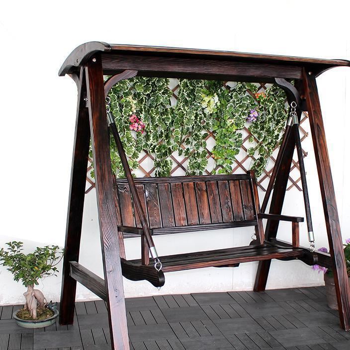 河南 鄭州 廠家直銷 樟子松炭化木秋千 花園秋千 景觀小品示例圖1