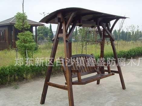 河南 鄭州 廠家直銷 樟子松炭化木秋千 花園秋千 景觀小品示例圖8