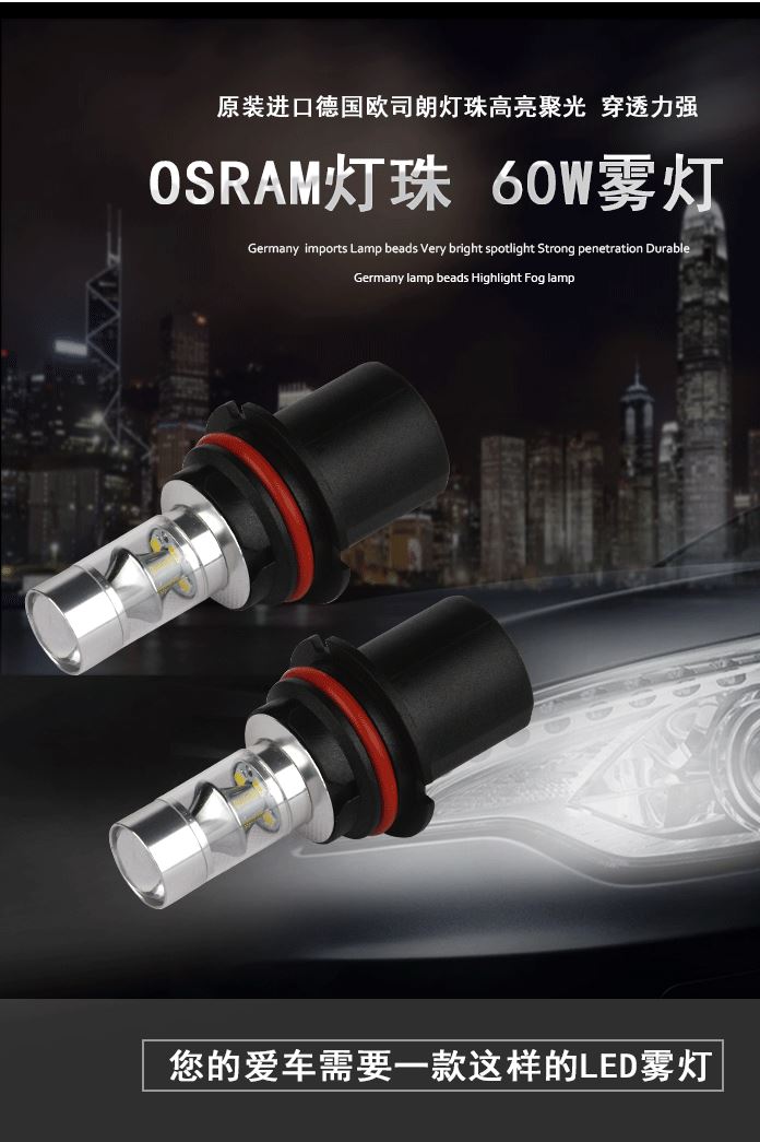 汽車LED前照燈 9007插座底 12SMD 60W 瓦 LED大燈 車前霧進(jìn)口燈珠示例圖2