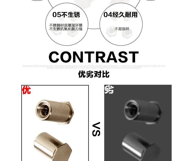 標(biāo)準(zhǔn)件盲孔壓鉚螺柱高強(qiáng)度鍍鋅壓鉚螺母柱各種規(guī)格高品質(zhì)壓鉚件示例圖8