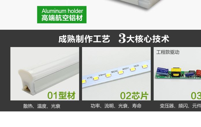 頂創(chuàng)美 led日光燈 T5 T8一體化led日光燈管 led燈管 LED節(jié)能燈管示例圖6