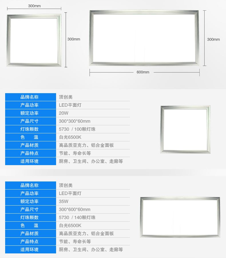 led集成吊頂燈LED面板燈平板燈廚衛(wèi)燈600*600衛(wèi)生間吊頂燈300*300示例圖15