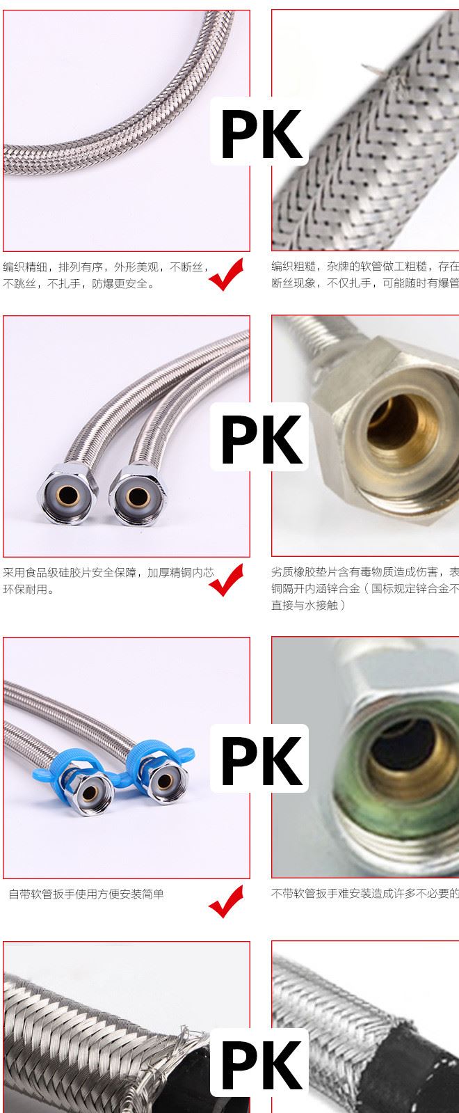 廠家批發(fā) 1.5米不銹鋼衛(wèi)浴雙扣淋浴軟管電鍍加密花灑防爆淋浴管示例圖6