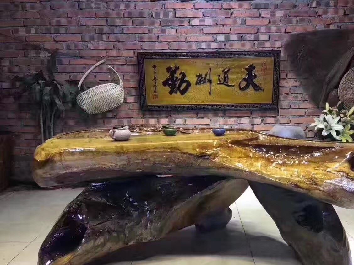 金絲楠木根雕茶桌 古樸色澤典雅大氣 雕刻花開富貴示例圖9