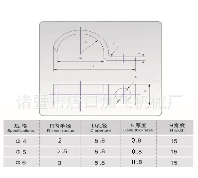 供应单边线卡,单耳线夹,4mm,P型线扣,电缆夹,线路固定用压线扣示例图5