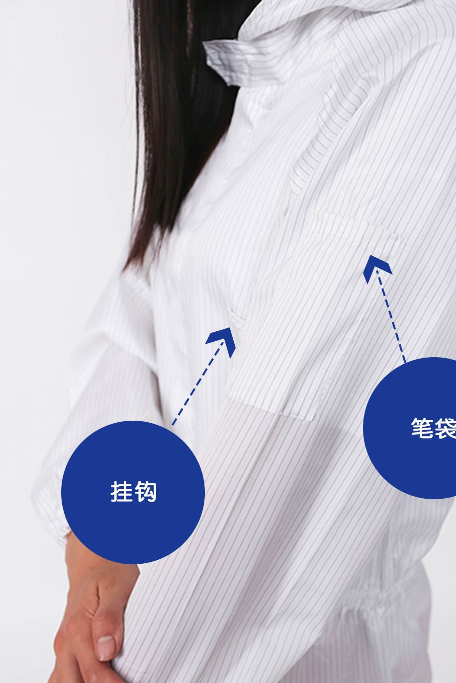 廠家供應(yīng)防靜電服 食品車間工作服 連帽連體服（條紋）示例圖11