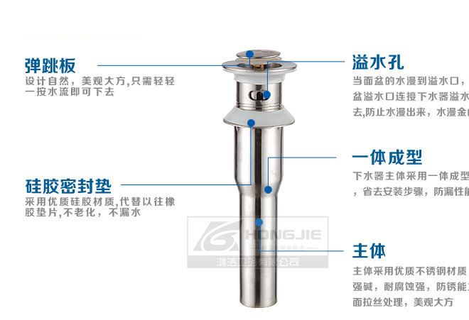 廠家批發(fā) 拉絲 不銹鋼下水 面盆下水 翻板下水器 洗手盆下水器示例圖12