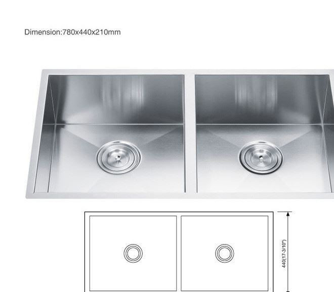 歐洲出口304不銹鋼加厚1.8mm雙槽水槽 一體洗菜盆廠價(jià)直銷HJ8350示例圖8