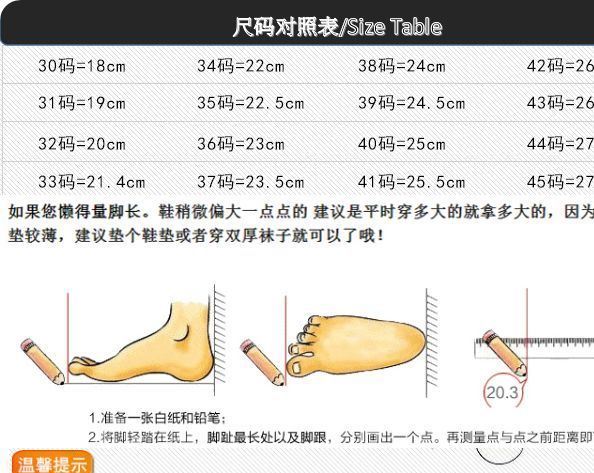 尺碼對照表