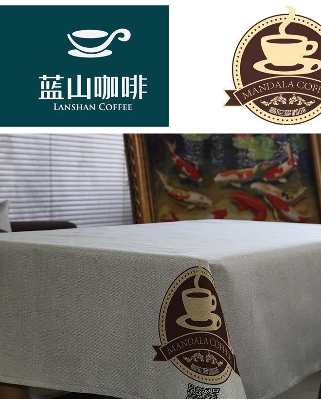 印花亞麻餐桌布logo個性定制會所家居茶幾臺布來圖訂制廠家示例圖4