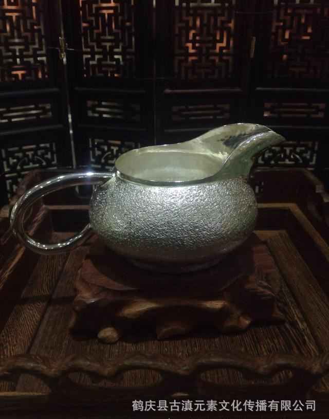 大理鶴慶足銀功夫茶具用具 99銀燒水銀壺 手工 錘紋公道杯示例圖1
