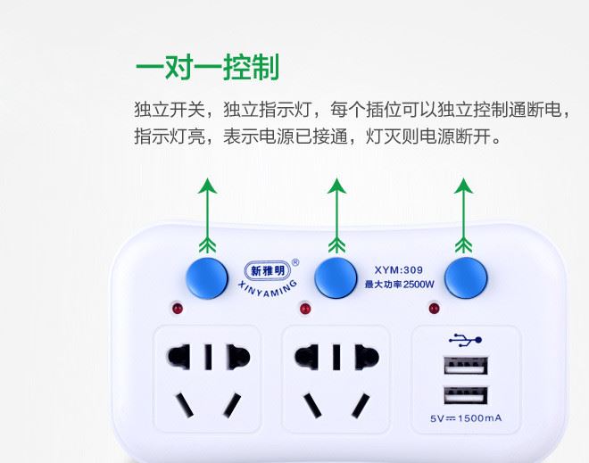 多功能帶USB獨立開關(guān)插座轉(zhuǎn)換器插頭一轉(zhuǎn)多無線擴展10A轉(zhuǎn)16A排插示例圖5