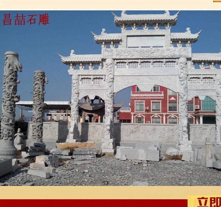 嘉祥石雕廠家生產(chǎn)漢白玉牌坊 三門五樓石牌坊 花崗巖石雕牌樓示例圖1