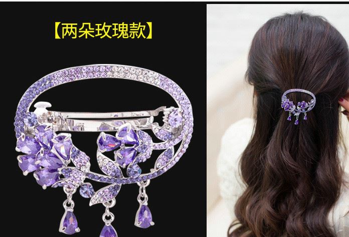 發夾飾品淑女盤發頭飾步搖成人優雅發夾頂夾水鉆彈簧夾發卡示例圖3