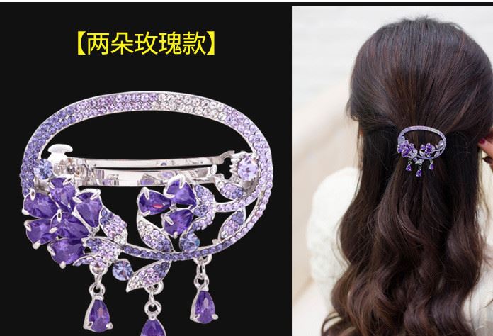 發夾飾品淑女盤發頭飾步搖成人優雅發夾頂夾水鉆彈簧夾發卡示例圖4