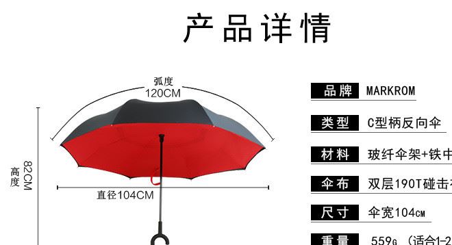 现货批发创意C型免持式可站立双层汽车反向伞 广告logo定制雨伞示例图8