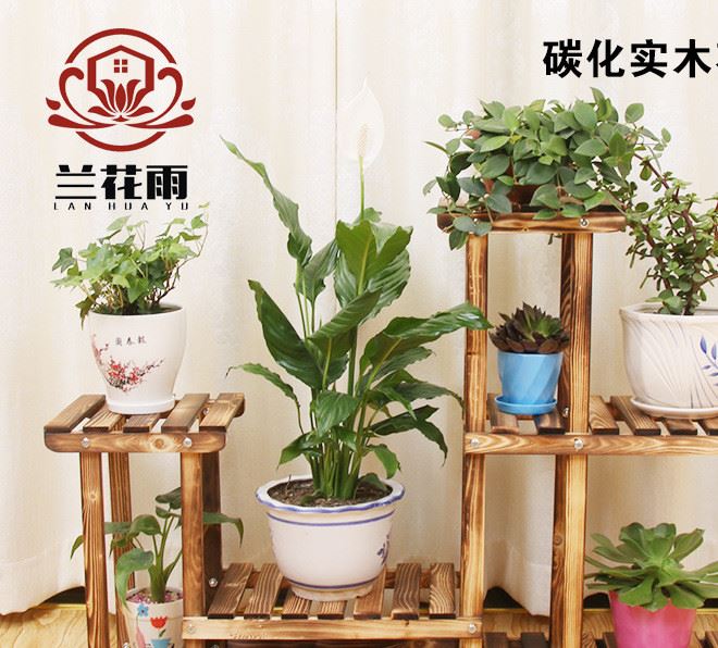 碳化實(shí)木花架多肉植物架多層盆景架陽(yáng)臺(tái)室內(nèi)落地客廳花盆架子特價(jià)示例圖1