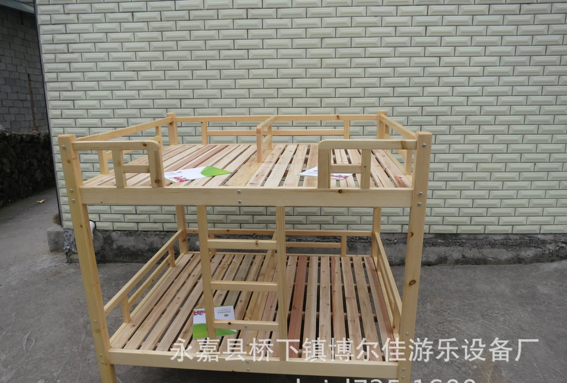 幼兒園家具木制幼兒 木質(zhì)床 兒童床 原木雙層四人床 樟子松上下床示例圖1