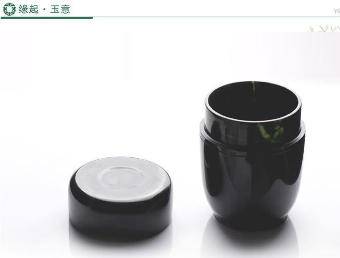 玉器批發(fā)、定做墨玉貴蛇紋石玉茶筒墨玉大小真空茶葉筒玉石茶葉罐示例圖3