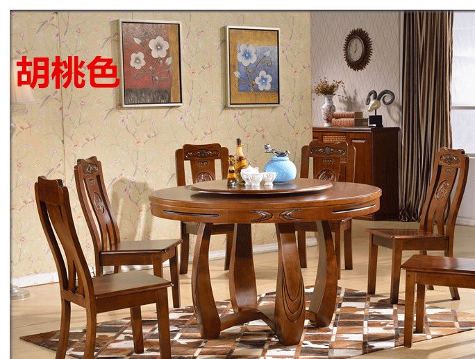 廠家直銷 仿古全橡木圓形餐桌椅組合 1.5米飯店酒店大圓桌帶轉盤示例圖2